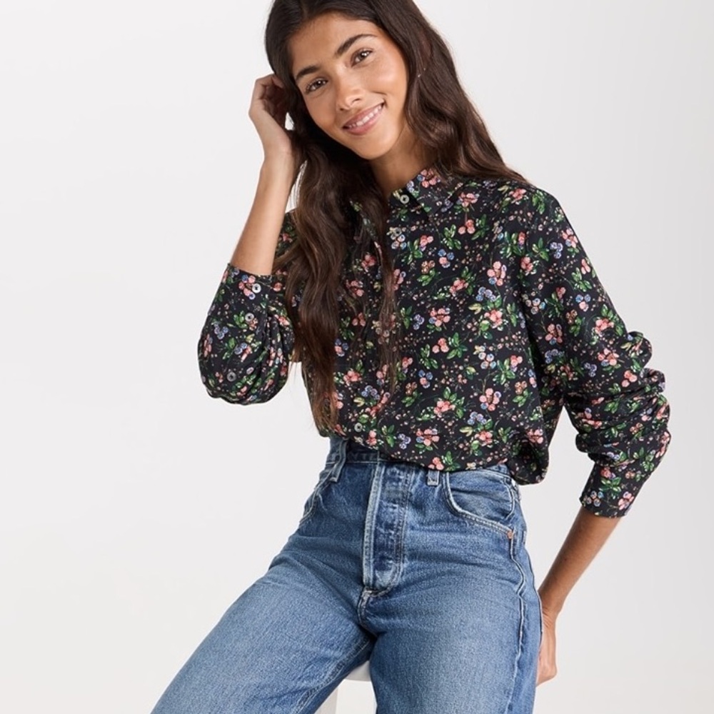 Hill House Home Malone Berry Floral Button Down Shirt Top